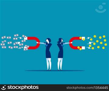 Business people and money attraction. Concept business currency vector illustration. investment, profit, income.