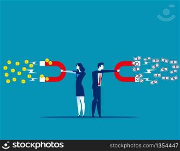 Business people and money attraction. Concept business currency vector illustration. investment, profit, income.
