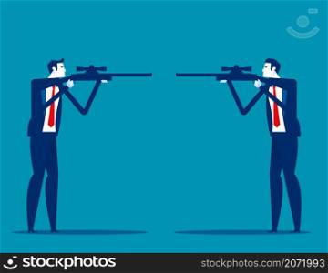 Business people and partners turned their guns and ready to shoot each other