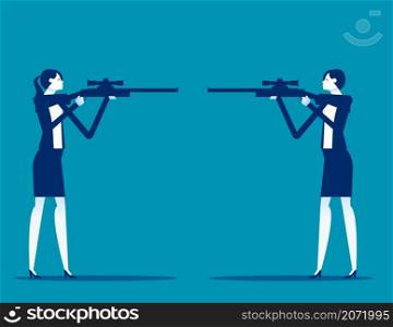 Business people and partners turned their guns and ready to shoot each other