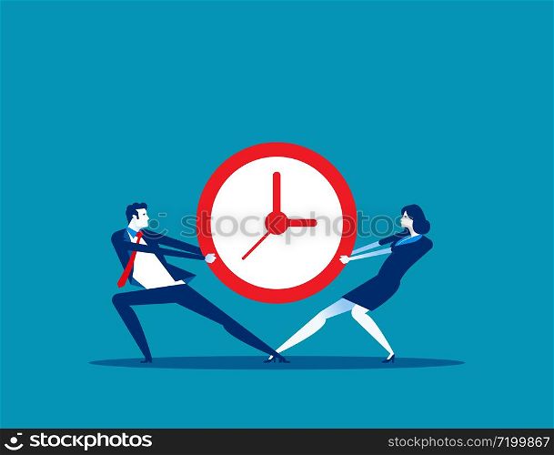 Business people and vying for time. Concept business vector, Take time, Teamwork, Clock.