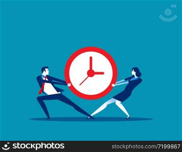 Business people and vying for time. Concept business vector, Take time, Teamwork, Clock.
