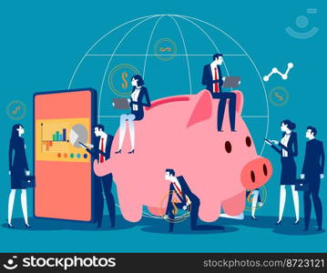 Business people are working around the piggy bank. Business vector style concept