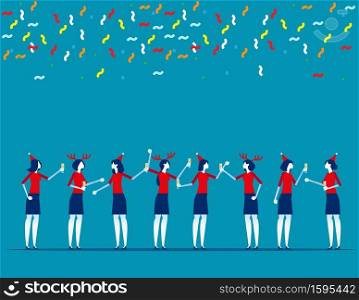 Business people at Christmas and New Year&rsquo;s corporate party. Group of happy concept, Set flat cartoon vector illustration design.