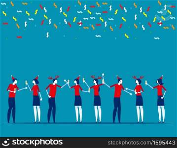 Business people at Christmas and New Year&rsquo;s corporate party. Group of happy concept, Set flat cartoon vector illustration design.