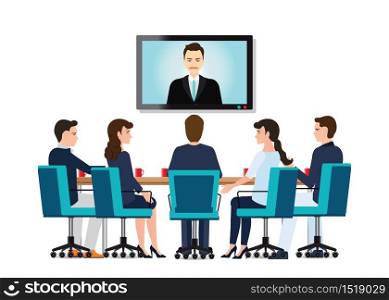 Business people attending videoconference meeting isolated on white background, Business conceptual vector illustration.