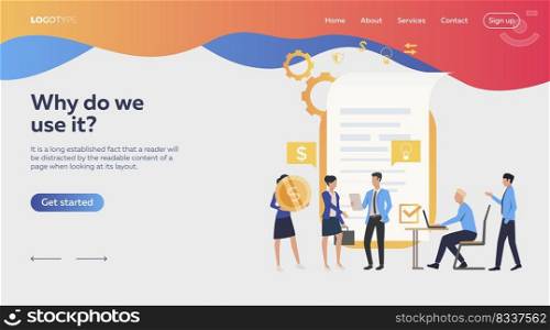 Business people awarding contract. Money, deal, partners. Business concept. Vector illustration for webpage, presentation, poster