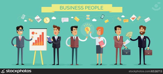 Business People Background. Business people background in flat. Social teamwork concept. Concepts for business, strategic management, finance, human resources, people teamwork, human communication. Vector illustration