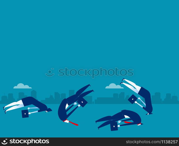 Business people burying head in the ground. Concept business vector illustration.