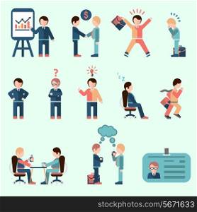 Business people businessman cartoon characters icons set isolated vector illustration