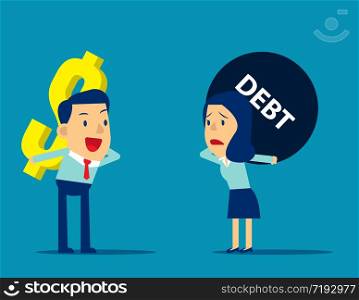 Business people carry profit and debt. Concept business vector illustration, Flat business cartoon, Currency and Bank, Investment, Risk.