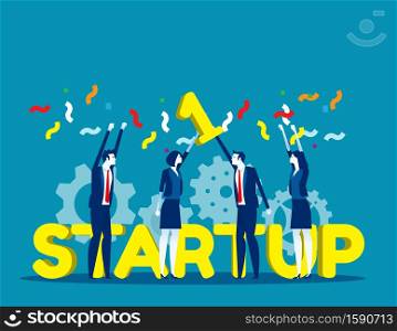 Business people celebrating success of company. Concept business vector illustration, Teamwork in achieving perfection.