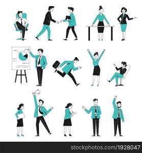 Business people characters. Casual diversity adult persons, flat employee. Office managers, entrepreneurship or start up vector set. Illustration of business characters casual, businessman diversity. Business line people characters. Casual diversity adult persons, flat outline employee. Office managers, entrepreneurship or start up recent vector set