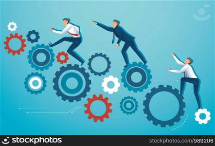 business people climbing gear cogs wheel vector illustration EPS10