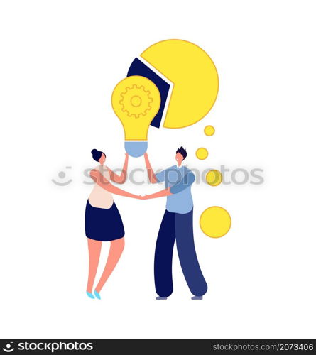 Business people collaboration. Teamwork, flat man woman have new idea. Young startup, profitable project vector concept. Illustration teamwork meeting, corporate collaboration. Business people collaboration. Teamwork, flat man woman have new idea. Young startup, profitable project vector concept