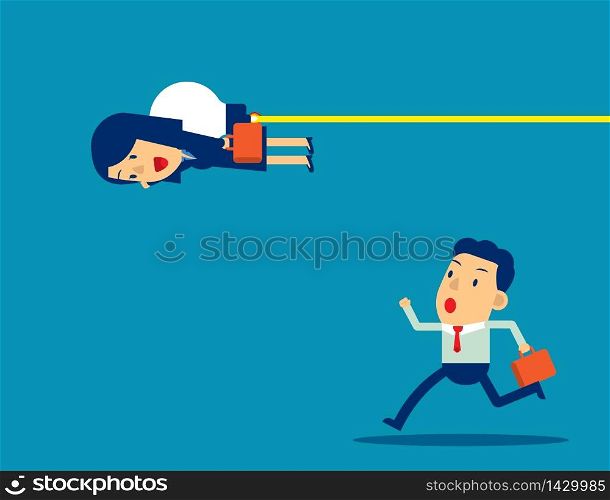 Business people competition. Concept business vector illustration, Teamwork, Office worker. Flying with bulb.