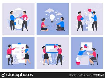 Business people concept. Cartoon office characters, digital marketing and communication, leadership technology. Vector collection illustrations project professional management trendy flat. Business people concept. Cartoon office characters, digital marketing and communication. Vector project management trendy flat