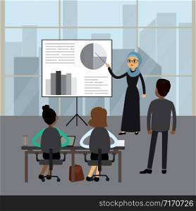 Business people different races working in modern office,Teamwork, presentation and brainstorming,cartoon vector illustration