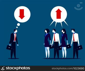 Business people disagreeing with upward and downward arrow in thought buble. Concept business vector.