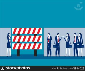 Business people discuss in front of dead end sign board