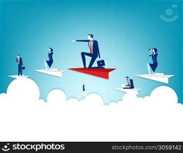 Business people flying on paper plane. Concept business vector illustration, Flat people character, Goal, Startup.