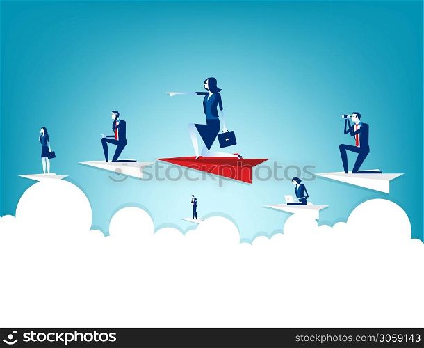 Business people flying on paper plane. Concept business vector illustration, Flat people character, Goal, Startup.