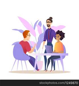 Business People Group Brainstorm Conversation. Man Woman Character Corporate Employee have Teamwork Creative Meeting. Project Collaboration Concept Flat Cartoon Vector Illustration. Business People Group Brainstorm Conversation