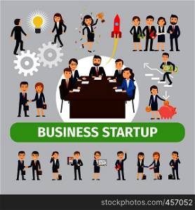 Business people group vector. Smiling business people, men and women teamwork. Business people group icons