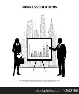 Business People Illustration. People presenting a project on skyscraper background vector illustration