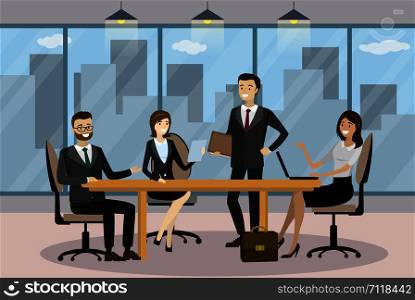 Business people in Cartoon Modern office,businessman and business woman communicate,vector illustration. Business people in Cartoon Modern office