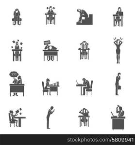 Business people in frustration black flat icons set isolated vector illustration. Frustration Icons Set