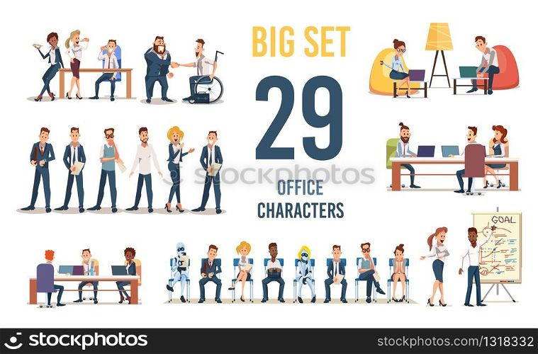 Business People in Office, Working in Coworking Space Entrepreneurs, Company Employees, Job Candidates Waiting for Interview Trendy Flat Vector Illustration Characters Set Isolated on White Background