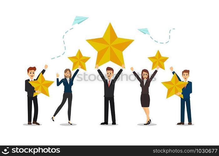 ?Business people is happy to be successful, high scores, star. Vector illustration.