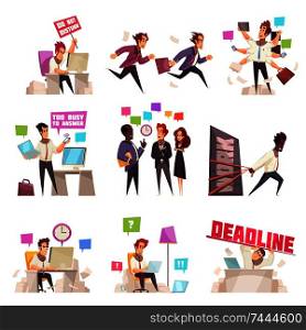 Business people isolated icons set of too busy and hurrying to work office workers flat vector illustration. Business People Set