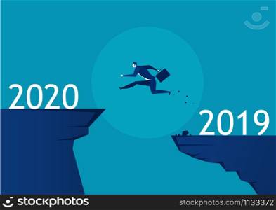 business people jumping from year 2019 to new year 2020. concept vector