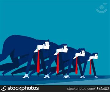 Business people lined up getting ready for race. Concept business vector illustration, Starting line, Startup