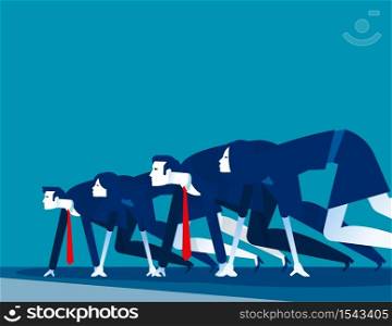 Business people lined up getting ready for race. Concept business vector illustration, Starting line, Startup