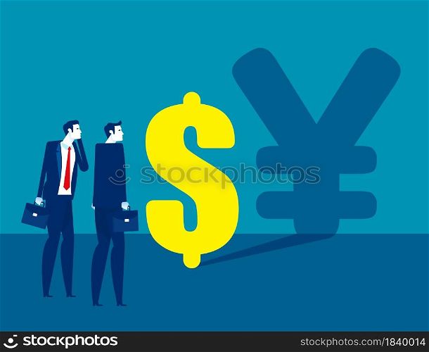 Business people look at the symbol of money. Foreground and background