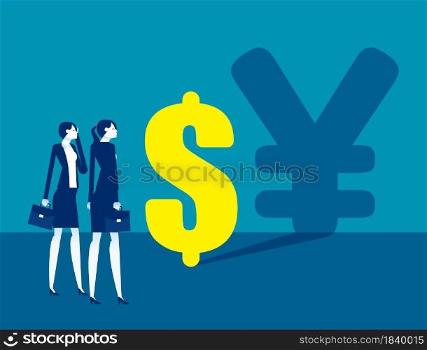 Business people look at the symbol of money. Foreground and background