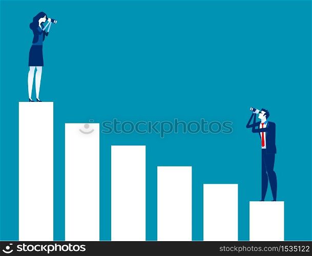 Business people looking at bar graph. Concept business vector, Searching, Direction, Education.