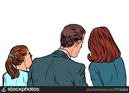 business people man and women backs. Pop art retro vector illustration drawing. business people man and women backs