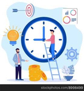 Business people manage working time and achieve success with their business. Financial concept, time management. Flat vector illustration.