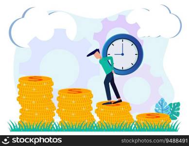 Business people manage working time and achieve success with their business. Financial concept, time management. Flat vector illustration.