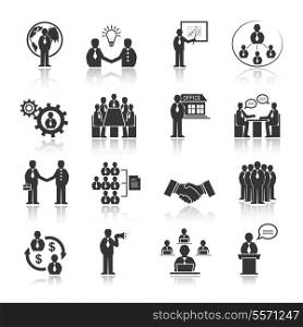 Business people meeting at office conference presentation icons set isolated vector illustration