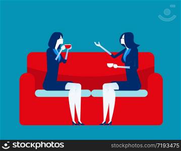 Business people meeting talking. Concept business vector illustration. Flat character style. Red sofa, Meeting