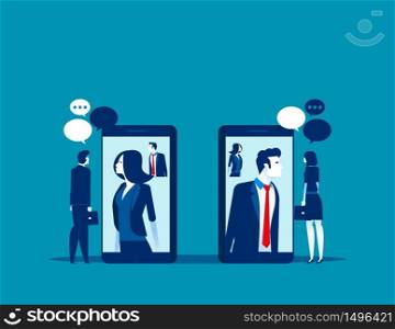 Business people meeting with smartphone video call. Concept business vector, Technology, Social media, Video call.