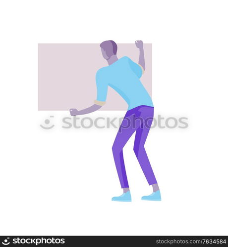 Business people moving, dancing and holding blank banner and stand. People taking part in parade or rally. Male and female protesters or activists. Modern vector illustration flat concepts character. Business people moving, dancing and holding blank banner and stand. People taking part in parade or rally. Male and female protesters or activists. Modern vector illustration flat concepts