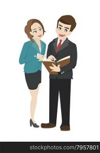 Business people reading a document together , eps10 vector format