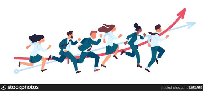 Business people run. Teamwork running competitions, office persons in race for success, professionals participate entrepreneur marathon vector concept. Business people run. Teamwork running competitions, office persons in race for success, professionals participate marathon, vector concept
