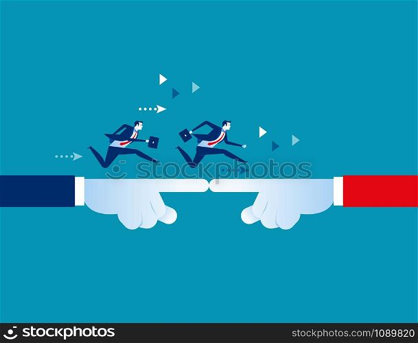 Business people running from hand to hand. Concept business vector illustration.